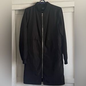 Bebe Black Long Bomber Jacket. Pre-Owned.